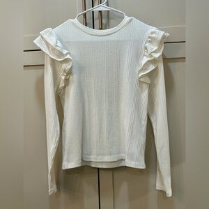 Celebrity Pink Ivory Ruffle Shoulder Long Sleeve Top-XL